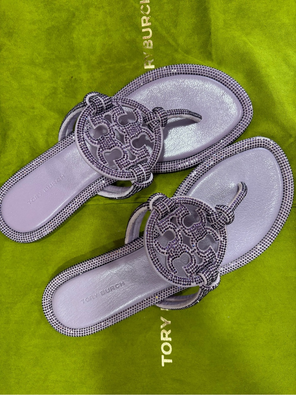 NWT Tory Burch Dark Lilac Miller Pavé Thong Sandal Sz 7 - Picture 4 of 5